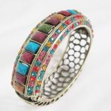 Fashion Jewelry Spring Bangle, Made of Zinc-Alloy Metal and Rhinestones, Nickel-Free Antique Bronze Plating, Hbl-10130