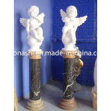 White Marble Stone Carved Psyche and Cupid Angel Statue Sculpture
