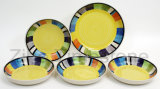 Ceramic Yellow Stripes Square Design Handpainted Dinner Set (TM7514)