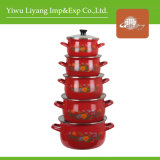 High Quality Red Ceramic Stock Pot with Glass Lid Enamel Cookware 5 Pieces Set (BY-1111)