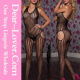 Halter Striped Crotchless Body Stockings