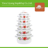 White Enamel Coated Floral Decal Casserole Pot Set (BY-0508)
