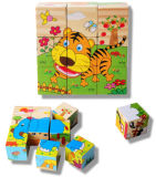 2015 Most Popular Product Preschool Educational Puzzle Game 9PCS 3D Cartoon Wooden Cube Block Puzzle Toys