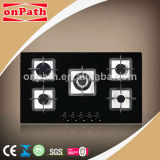 870*510mm 5 Burners Enameled High Pressure Tempered Glass Gas Stove Cross and Match