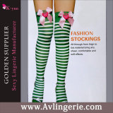 Women's Sexy Green Stripe Thigh High Stockings Pink Bowknots (WZ01-027)
