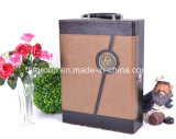 Two- Bottle Metal Lock Portable Leather Wine Boxes