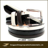 Men's Black and White Patent Genuine Leather Belt