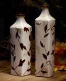 Wine Bottle Style Vase Painted with Leaves for Home Furnishing Decor