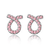 Authentic Austrian Pink Crystal 18k White Gold Plated Love Tie Bowknot Stud Earrings Jewelry Jewellery