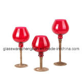Red Color of Hand Blown Glass Candle Holders Glassware (ZT-082.)