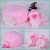 Baby Hat Kintted Pink Hat Kint Flower with Baby Shoes