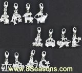 Mixed Silver Plated Rhinestone Zodiac Clip on Charms, Fits 35x18mm-40x20mm, 24PCS Per Package (B09423)