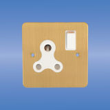 British Standard 15AMP Switched Round Point Socket (Brushed Brass)