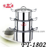 6PCS Stainless Steel Double Handle Cookware Set Pot (FT-1802)
