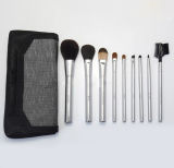 9PCS Smooth Cosmetic Brush Set Silver Painting Wooden Handle Cosmetic Tools
