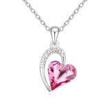 Pink Heart Designed Alloy Material Crystal Lady Necklace