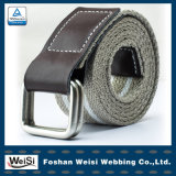 Polyester Stripe Man Belt with Sliver Double Rings Buckles