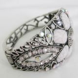 Fashion Jewelry Spring Bangle, Made of Zinc-Alloy Metal and Rhinestones, Nickel-Free Antique Silver Plating, Hbl-10144