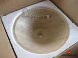 Beige Travertine Stone Bowl Sink for Bathroom Vessel Washbasin