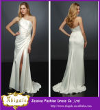 2014 New Arrival Sexy Satin One Shoulder A Line Ivory Open Leg Prom Dress with Applique (YC024)
