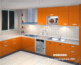 High Gloss Lacquer Finish Kitchen Cabinet in Orange Color