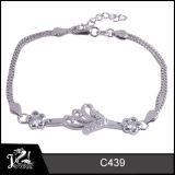 Antique Silver Jewelry Flower Shaped Design 925 Silver Rhinestone Bracelet