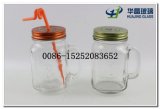 High Quality Mason Glass Jar with Handle, Beverage Glass Jar with Metal Lid