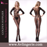 Women's Long Sleeve Lace Body Stocking with Open Crotch (KS14-013)