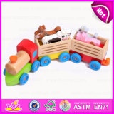 Kid's Intelligence Wooden Pull Along Train Toy with Animal Blocks W05c019