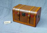 Antique Wooden Trunk with Cane Surface and Leather Belts Decoration (YP503563)