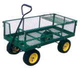Green Garden Cart with Wheels/Steel Mesh Tool Cart