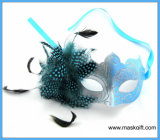 Venetian Style Masquerade Mask Light/Silver Glitter with Feather Flower for Halloween Party