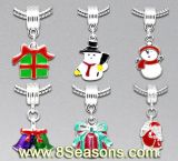 Mixed Silver Plated Enamel Christmas Charm Dangle Beads Fit European Charm 28x17mm-37x16mm, Sold Per Packet of 30 (B10819)