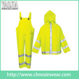 PU Coated High Visibility Reflective Raincoat / Waterproof Safety Coverall
