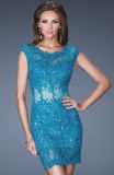Fashion Blue Lace Short Formal Party Evening Prom Dress