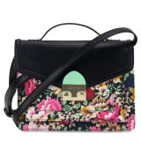 Designer Lady Flower Printed Cotton Satchel Bag/Handbag (QJ-15092-A)