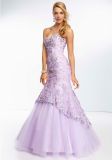 Purple Strapless Bead Tulle Wedding Cocktail Prom Evening Dresses
