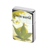 Green Leaves Chrome PVC Emblem Steel Oil Lighter