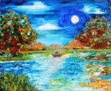 Peaceful Moonnight Landscape Oil Painting 80X80cm