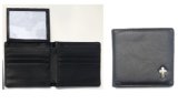 Men's Genuine Leather Flipfold Wallet with Metal Cross