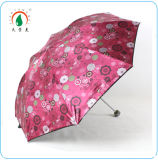 Outdoor Three Folding Umbrella with Flower Design