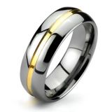 Two Tone Gold Groove Inset Wedding Band Ring