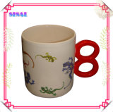 11oz White Ceramic Souvenir Mug with Figure Eight Handle for Promotion