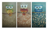 Handmade Canvas Three Owl Oil Painting