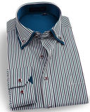 Men's Business Wrinke Free Long Sleeve Striped Double Collar Shirt
