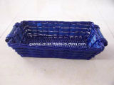Blue Rectangular Wicker Tray with Wooden Handles (dB005)