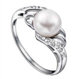 Latest Unique Designs Jewelry 18k White Gold Freshwater Pearl Ring