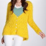 Lady Knitted Cardigan Sweater Feather Yarn Fashion Garment (ML1043)
