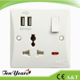 UK 13A 3pin Switch Socket with Double USB Socket Super Slim