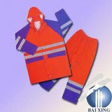 Fluorescence Orange PVC/Polyester Rain Suit with Reflective Tape